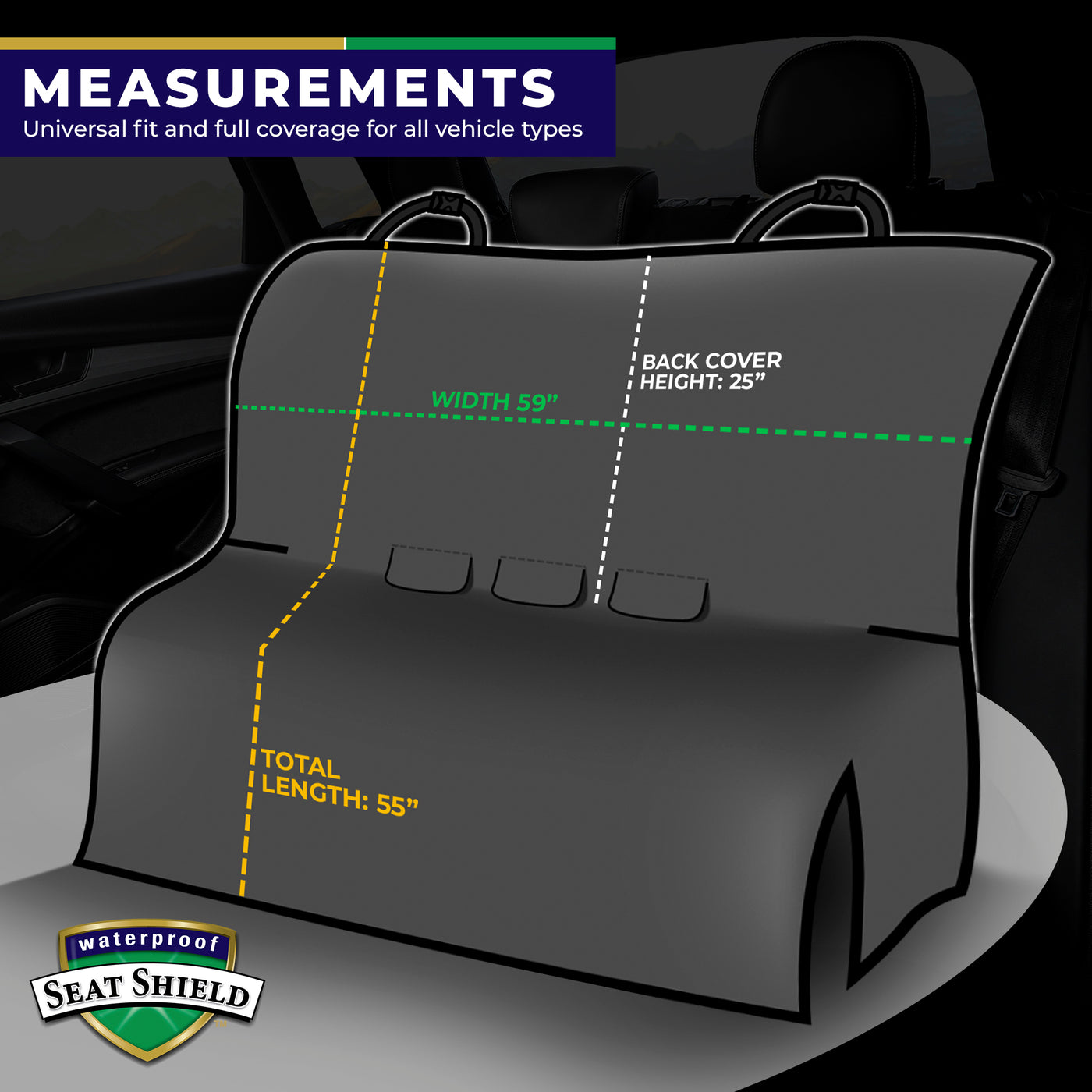 Seatshield - Waterproof Back Seat Cover Measurements