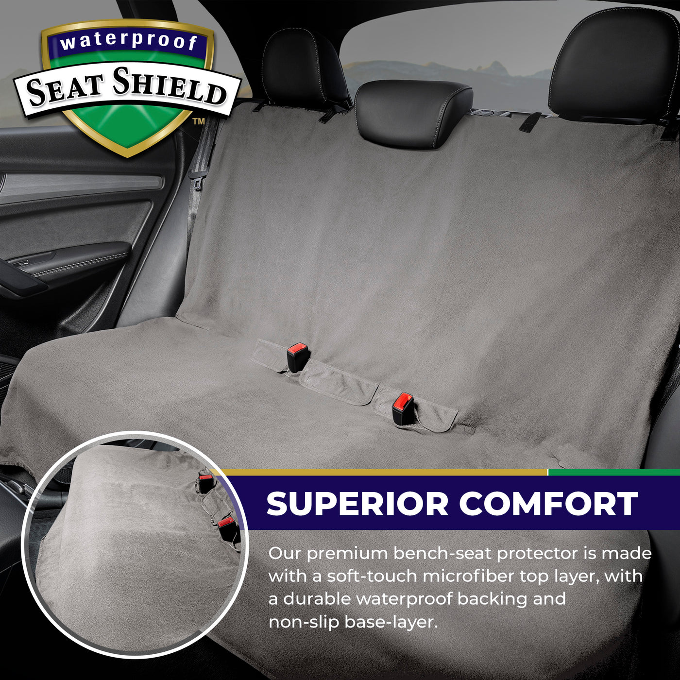 SeatShield Waterproof Back Seat Cover - Non Slip Gray
