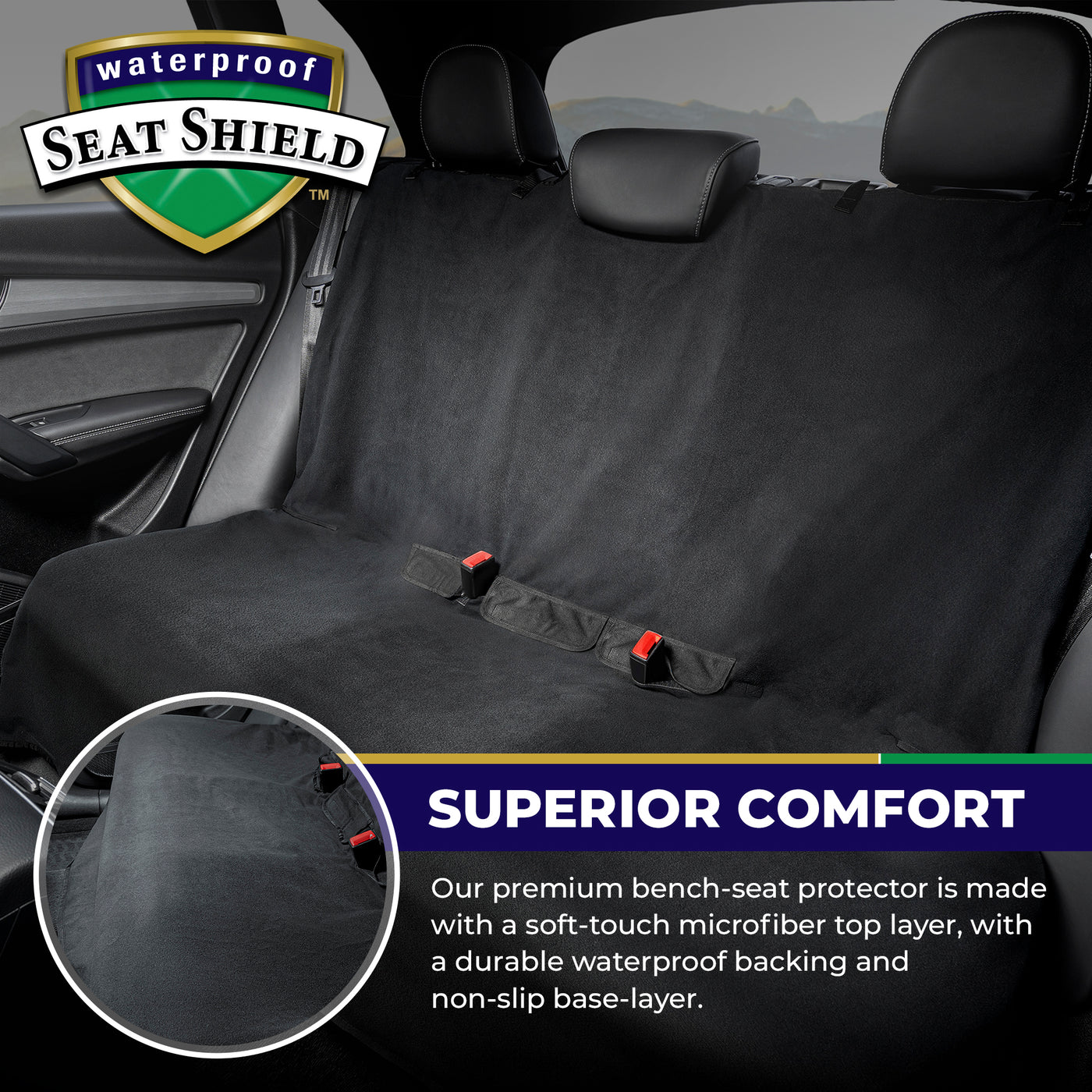No Slip Grip Bench Seat Cover  Waterproof Non Slip Rear Bench Pet Sea
