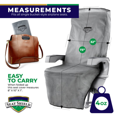 Seatshield Airplane Seat Cover - Measurements fits all single bucket style 